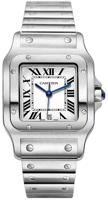 Cartier Santos Stainless Steel Mens Swiss Quartz Wristwatch-W20060D6