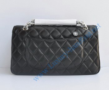 Chanel Marble 2.55 Double Flap Handbag 1113 Black with Silver Chain