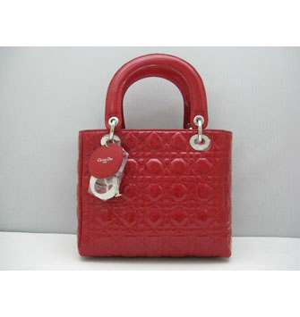 Dior Lady Dior Medium Patent Top Handle Bag Red