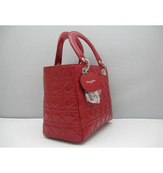 Dior Lady Dior Medium Patent Top Handle Bag Red