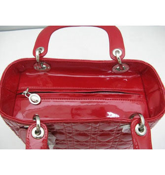 Dior Lady Dior Medium Patent Top Handle Bag Red