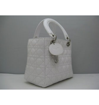 Dior Lady Medium Patent Top Handle Bag White