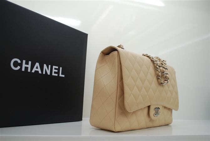  Chanel Jumbo Caviar Flap Bag 36076 Apricot Silver Chain