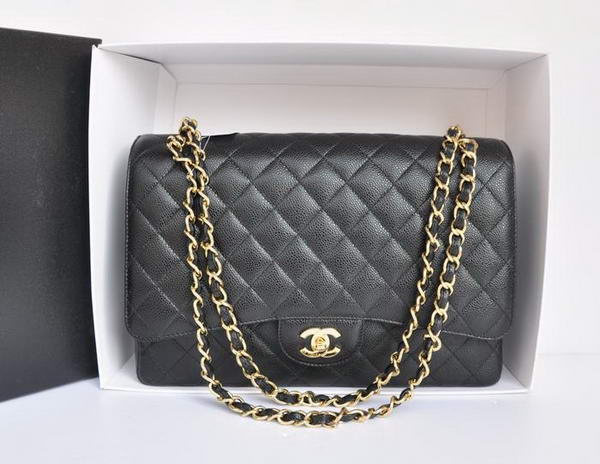 Chanel A47600 Black Original Caviar Leather Jumbo Flap Bag Gold