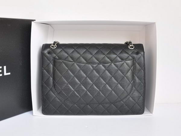 Chanel A47600 Black Original Caviar Leather Jumbo Flap Bag Silver