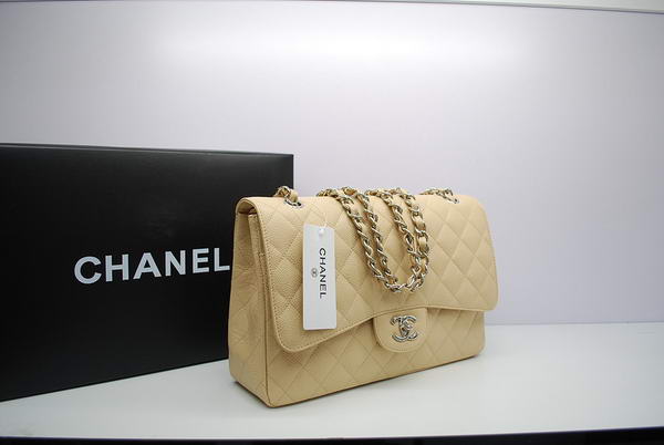 Chanel Jumbo Double Flaps Bag Apricot Original Caviar Leather A36097 Silver