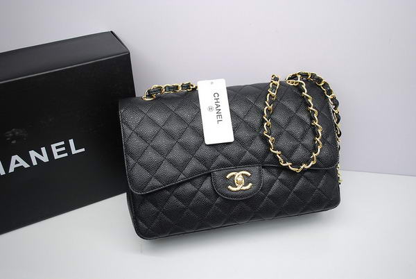 Chanel Jumbo Double Flaps Bag Black Original Caviar Leather A36097 Gold