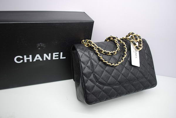 Chanel Jumbo Double Flaps Bag Black Original Caviar Leather A36097 Gold