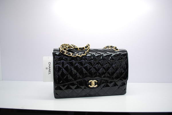 Chanel Jumbo Double Flaps Bag Black Original Patent Leather A36097 Gold