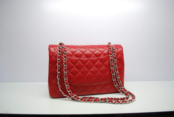 Chanel Jumbo Double Flaps Bag Red Original Caviar Leather A36097 Silver