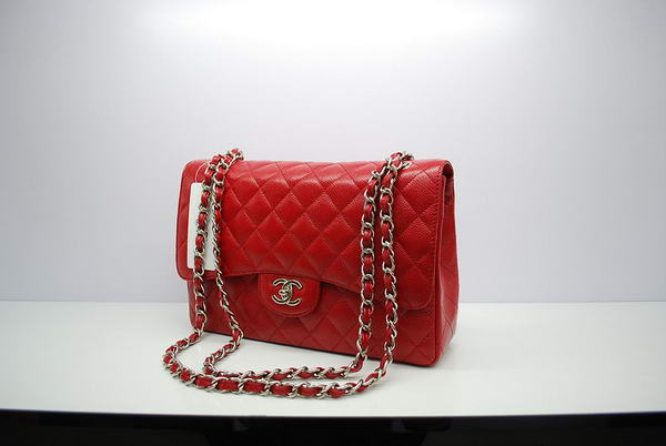 Chanel Jumbo Double Flaps Bag Red Original Caviar Leather A36097 Silver