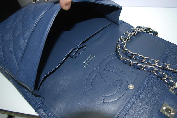 Newest 2012 Chanel Jumbo Double Flaps Bag Royalblue Original Caviar Leather A36097 Silver