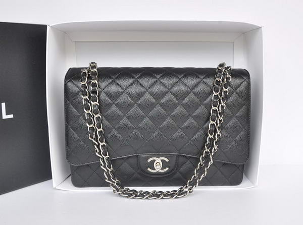 Hot Sell Chanel Maxi Classic Bag A36098 Black Original Caviar Leather Silver