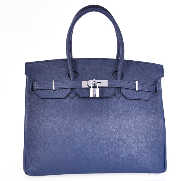 Hermes Birkin 35CM Smooth Leather Handbag 6089 Dark Blue Silver