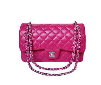 Chanel A01112 Classic Flap Bag Plum Sheepskin Silver