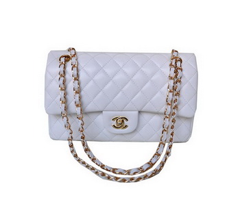 Chanel A01112 Classic Flap Bag White Sheepskin Gold