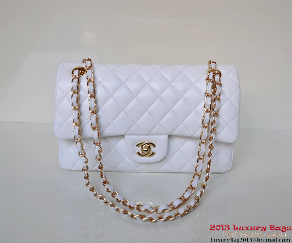 Chanel A01112 Classic Flap Bag White Sheepskin Gold