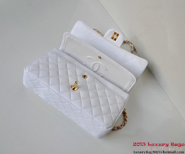 Chanel A01112 Classic Flap Bag White Sheepskin Gold