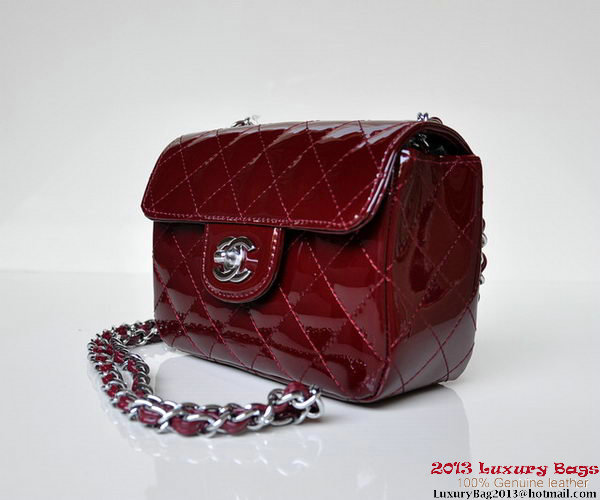 Chanel A01115 mini Flap Bag Bordeaux Patent Leather Silver