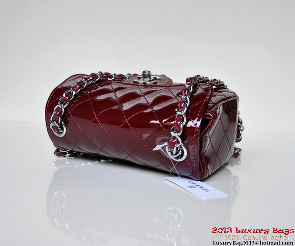 Chanel A01115 mini Flap Bag Bordeaux Patent Leather Silver