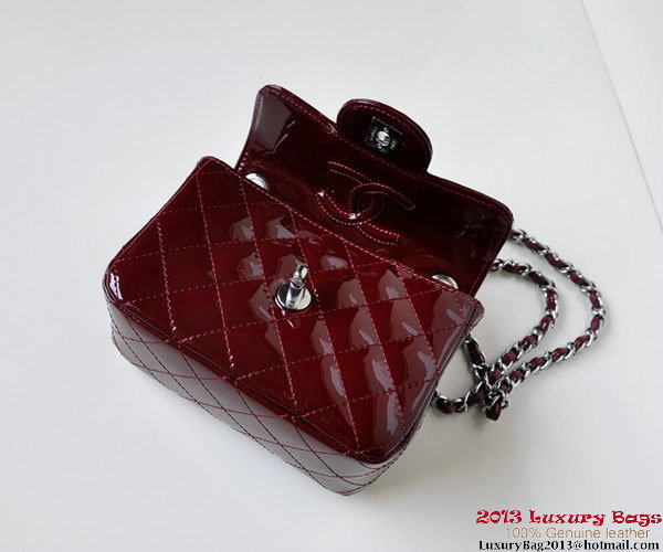 Chanel A01115 mini Flap Bag Bordeaux Patent Leather Silver