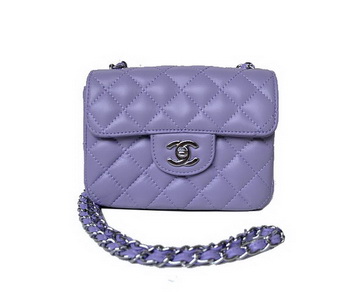 Chanel A01115 mini Flap Bag Violet Sheepskin Leather Silver