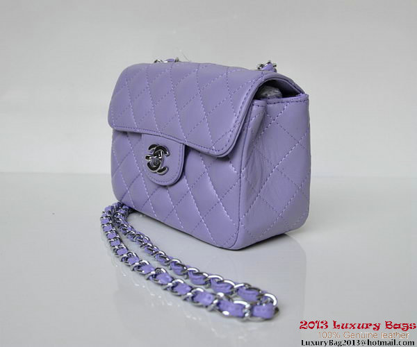 Chanel A01115 mini Flap Bag Violet Sheepskin Leather Silver