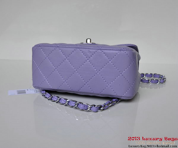 Chanel A01115 mini Flap Bag Violet Sheepskin Leather Silver