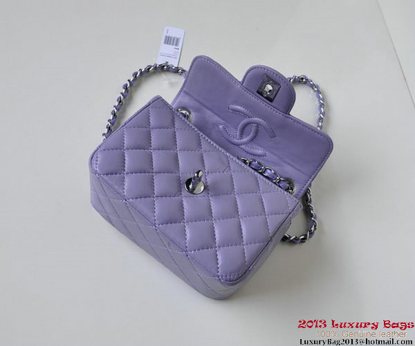 Chanel A01115 mini Flap Bag Violet Sheepskin Leather Silver