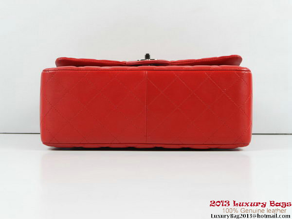 Chanel A01113 Classic Flap Bag Red Original Leather Silver