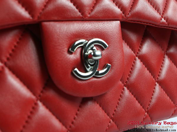 Chanel A01113 Classic Flap Bag Red Original Leather Silver