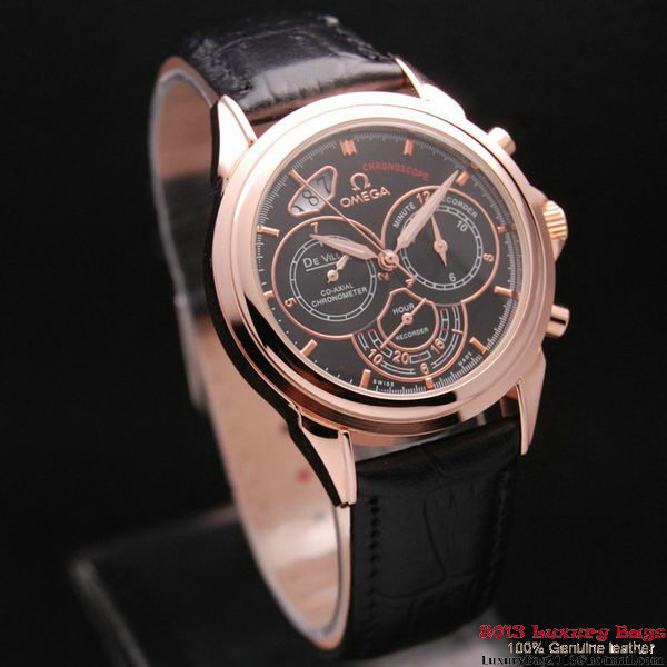 OMEGA DE VILLE CO-AXIAL CHRONOSCOPE Red Gold on Black Leather Strap OM77427