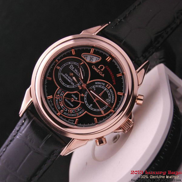 OMEGA DE VILLE CO-AXIAL CHRONOSCOPE Red Gold on Black Leather Strap OM77427