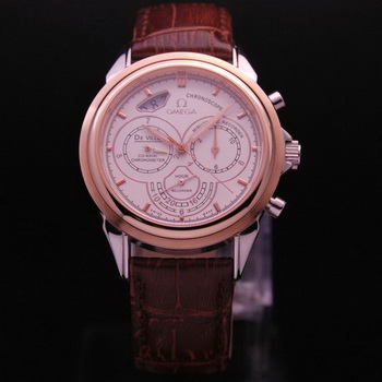 OMEGA DE VILLE CO-AXIAL CHRONOSCOPE Red Gold on Brown Leather Strap OM77418