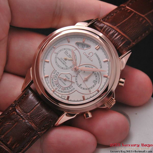 OMEGA DE VILLE CO-AXIAL CHRONOSCOPE Red Gold on Brown Leather Strap OM77424