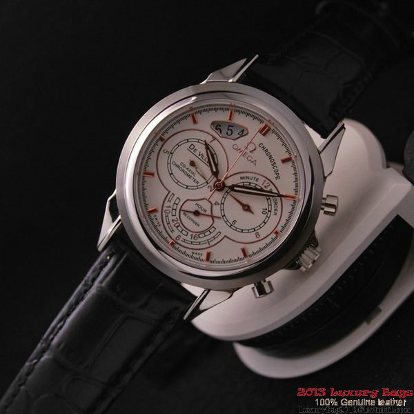 OMEGA DE VILLE CO-AXIAL CHRONOSCOPE Steel on Black Leather Strap OM77403