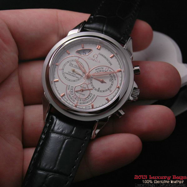 OMEGA DE VILLE CO-AXIAL CHRONOSCOPE Steel on Black Leather Strap OM77403