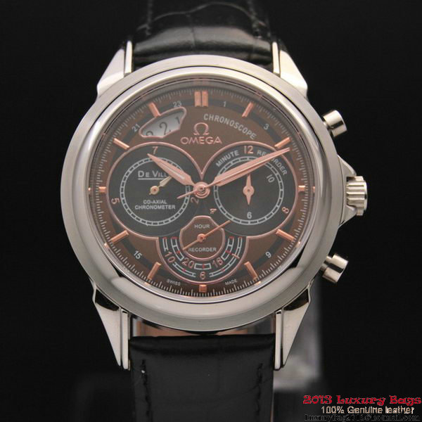 OMEGA DE VILLE CO-AXIAL CHRONOSCOPE Steel on Black Leather Strap OM77405