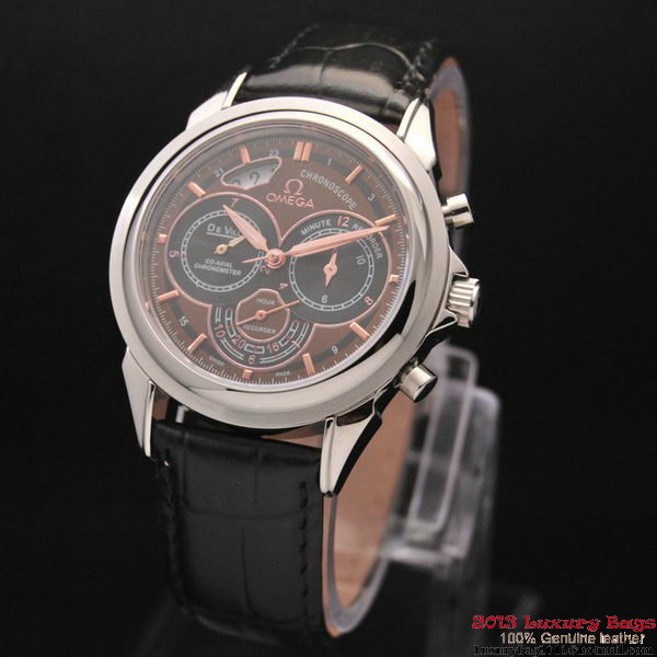 OMEGA DE VILLE CO-AXIAL CHRONOSCOPE Steel on Black Leather Strap OM77405