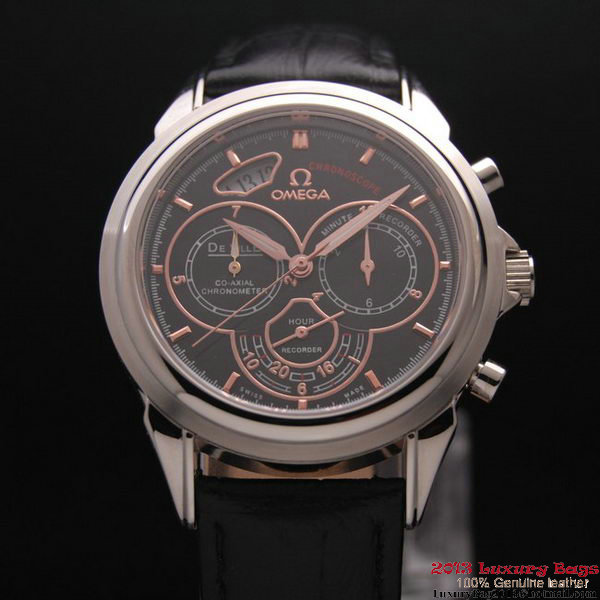 OMEGA DE VILLE CO-AXIAL CHRONOSCOPE Steel on Black Leather Strap OM77409