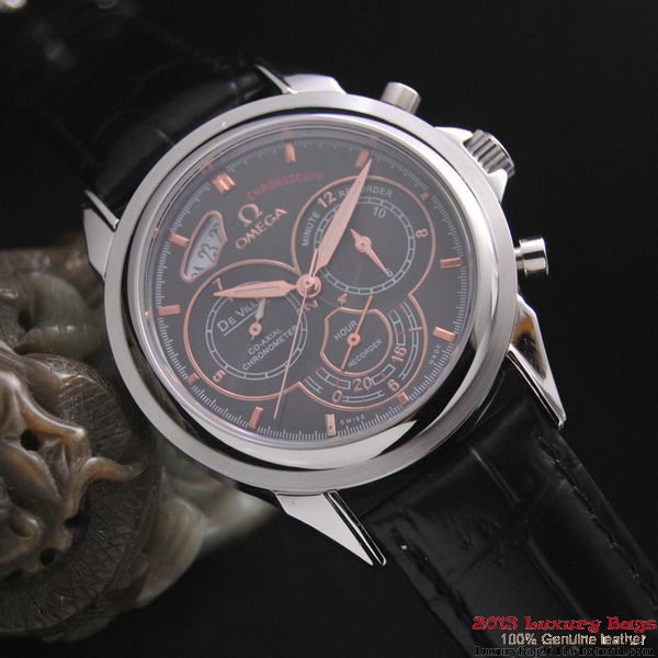 OMEGA DE VILLE CO-AXIAL CHRONOSCOPE Steel on Black Leather Strap OM77409