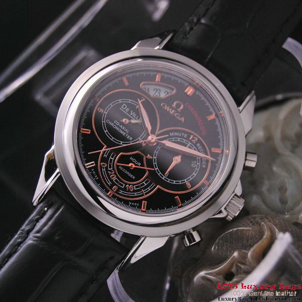 OMEGA DE VILLE CO-AXIAL CHRONOSCOPE Steel on Black Leather Strap OM77409