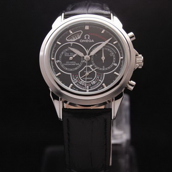 OMEGA DE VILLE CO-AXIAL CHRONOSCOPE Steel on Black Leather Strap OM77411