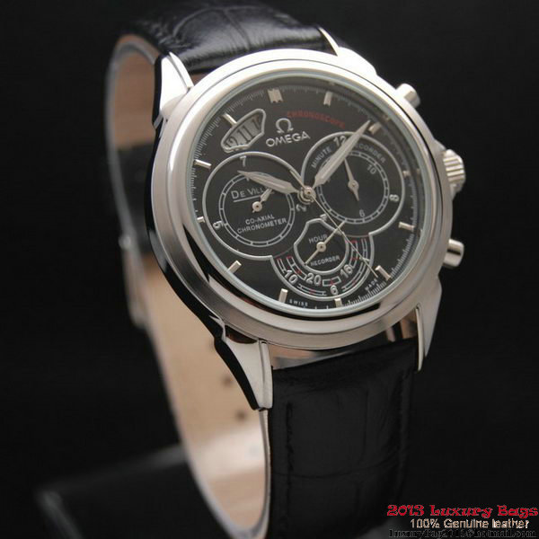 OMEGA DE VILLE CO-AXIAL CHRONOSCOPE Steel on Black Leather Strap OM77411