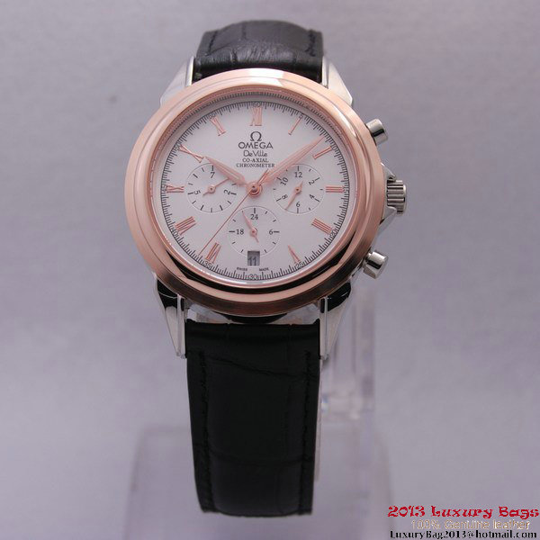 OMEGA DE VILLE CO-AXIAL Chronometer Red Gold on Black Leather Strap OM77502