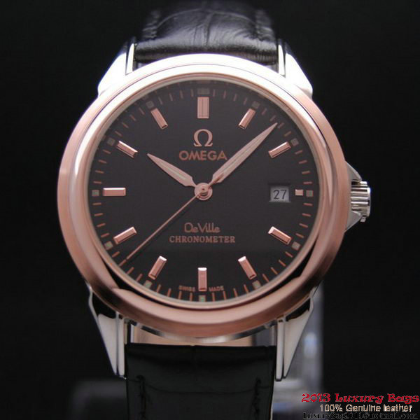 OMEGA DE VILLE Chronometer Red Gold on Black Leather Strap OM77316