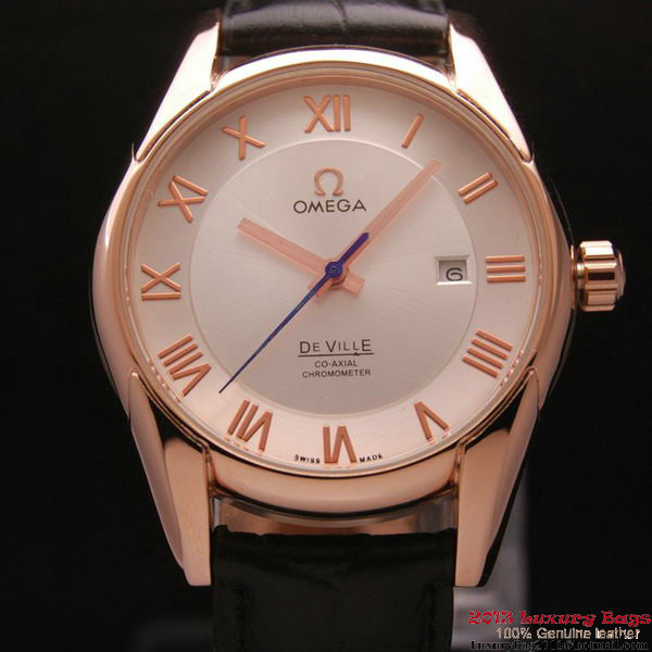 OMEGA DE VILLE Co-AXIAL CHRONOMETER Red Gold on Black Leather Strap OM77022