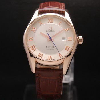 OMEGA DE VILLE Co-AXIAL CHRONOMETER Red Gold on Brown Leather Strap OM77021