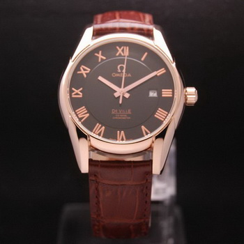 OMEGA DE VILLE Co-AXIAL CHRONOMETER Red Gold on Brown Leather Strap OM77023