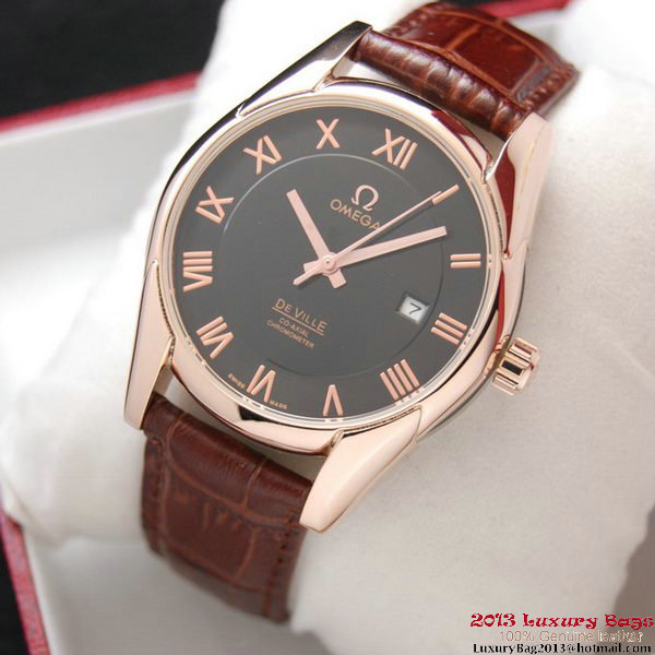 OMEGA DE VILLE Co-AXIAL CHRONOMETER Red Gold on Brown Leather Strap OM77023